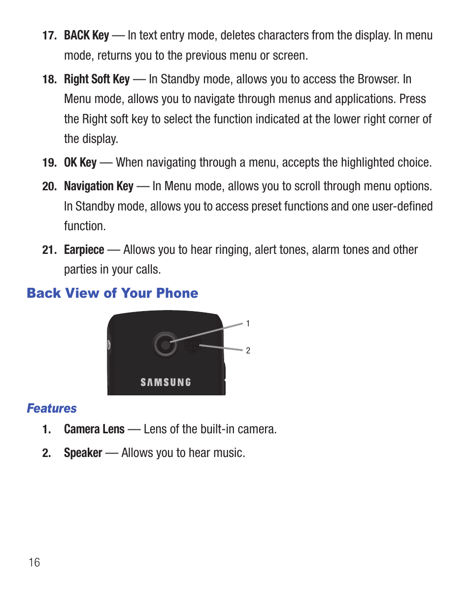 Back view of your phone | Samsung SCH-R375ZKATFN User Manual | Page 20 / 108