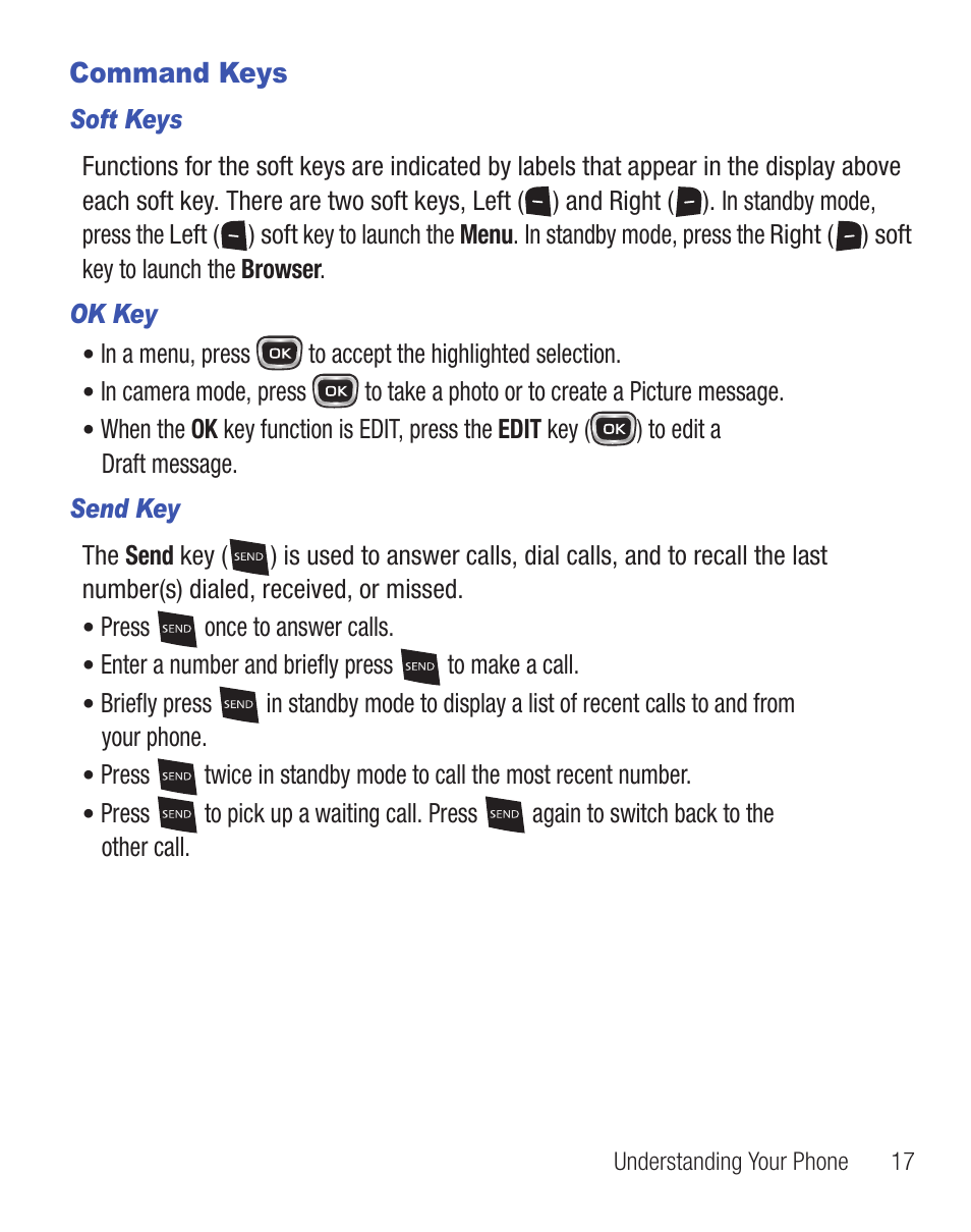 Command keys | Samsung SCH-R375ZKATFN User Manual | Page 21 / 108