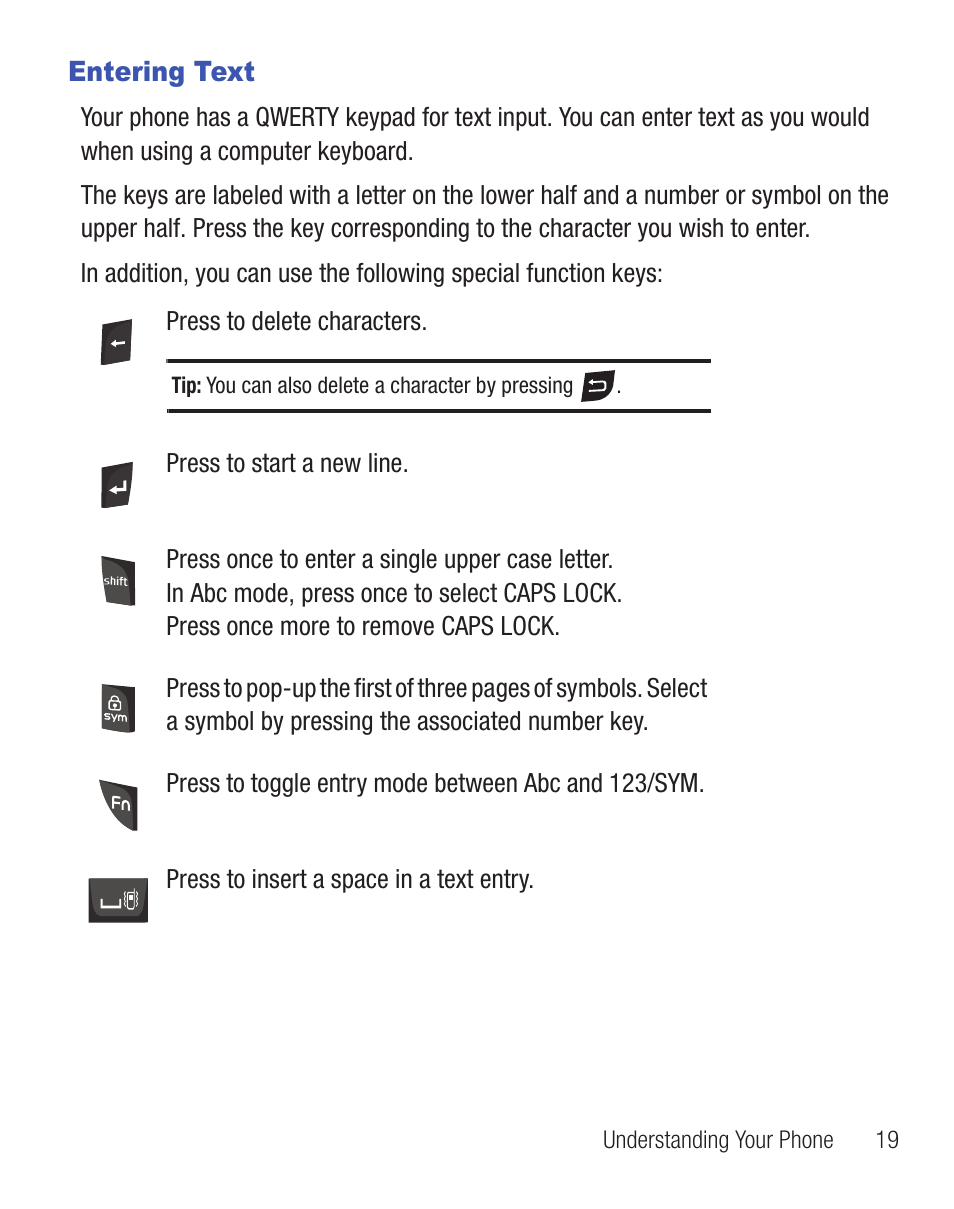 Entering text | Samsung SCH-R375ZKATFN User Manual | Page 23 / 108