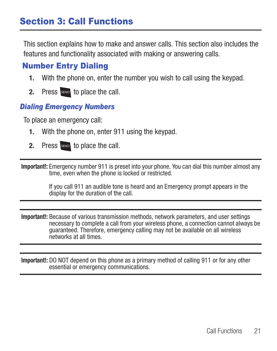 Section 3: call functions, Number entry dialing | Samsung SCH-R375ZKATFN User Manual | Page 25 / 108