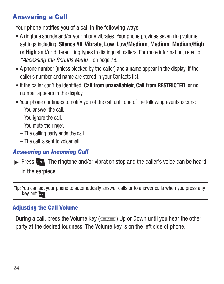 Answering a call | Samsung SCH-R375ZKATFN User Manual | Page 28 / 108