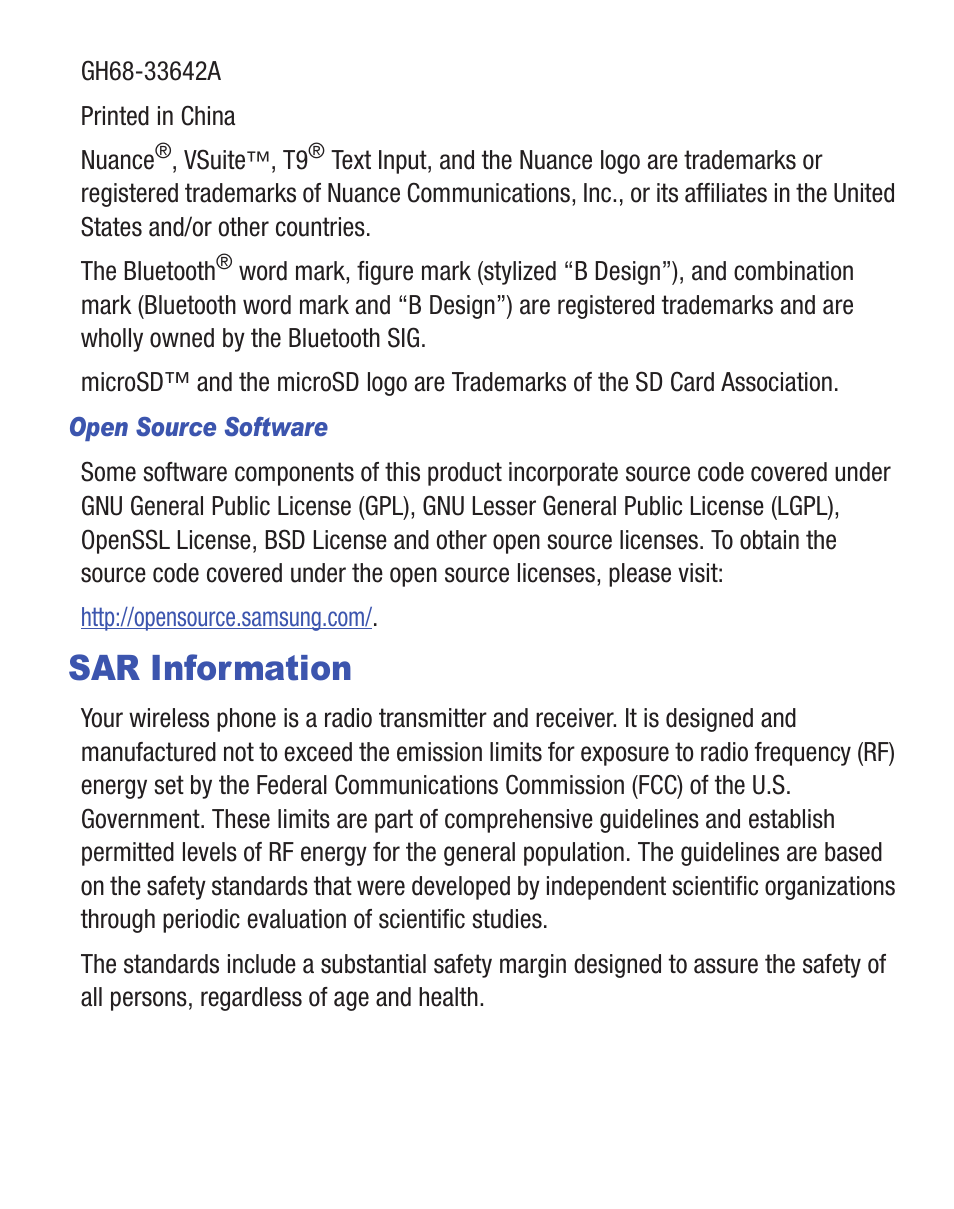 Sar information | Samsung SCH-R375ZKATFN User Manual | Page 3 / 108