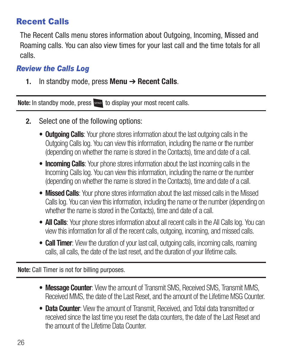 Recent calls | Samsung SCH-R375ZKATFN User Manual | Page 30 / 108