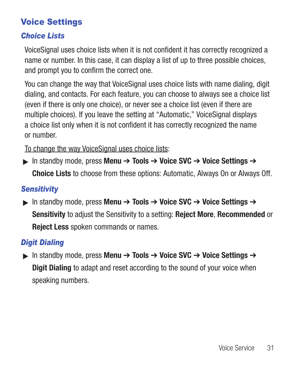 Voice settings | Samsung SCH-R375ZKATFN User Manual | Page 35 / 108