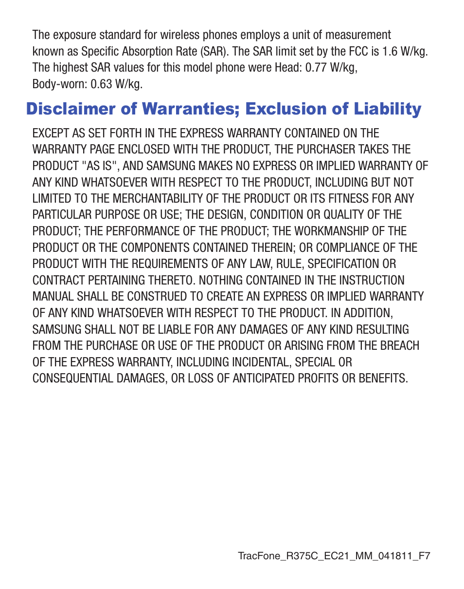 Disclaimer of warranties; exclusion of liability | Samsung SCH-R375ZKATFN User Manual | Page 4 / 108