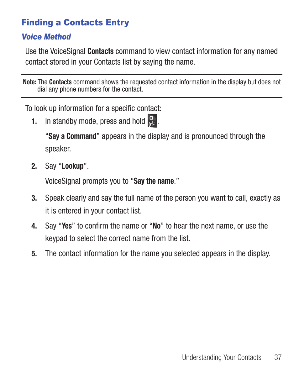 Finding a contacts entry | Samsung SCH-R375ZKATFN User Manual | Page 41 / 108