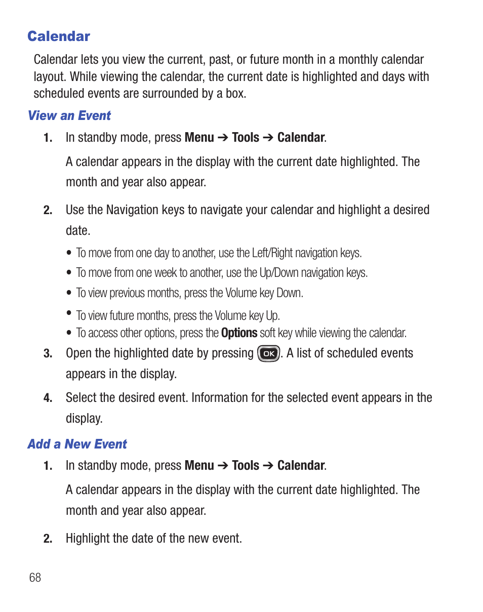 Calendar | Samsung SCH-R375ZKATFN User Manual | Page 72 / 108