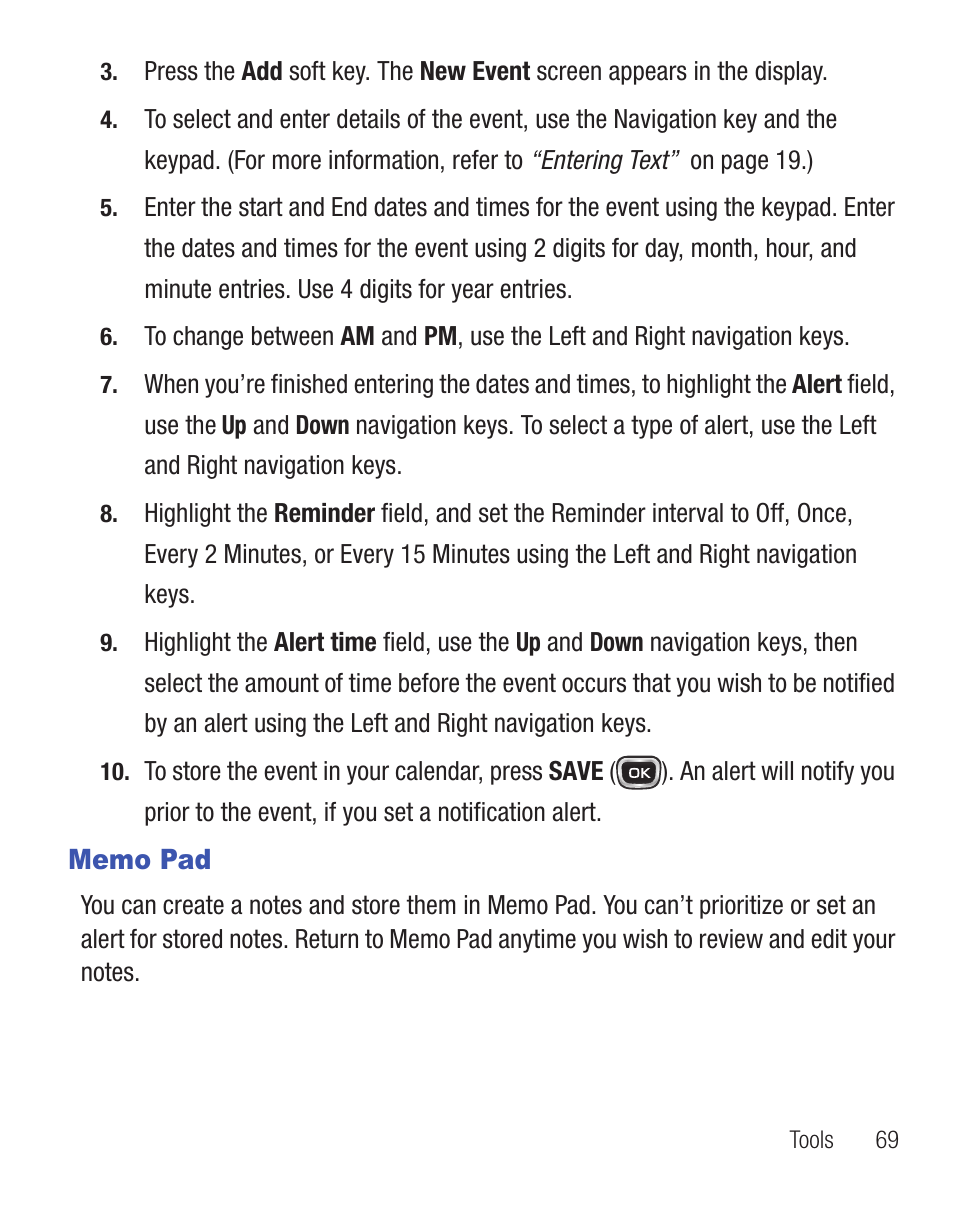 Memo pad | Samsung SCH-R375ZKATFN User Manual | Page 73 / 108