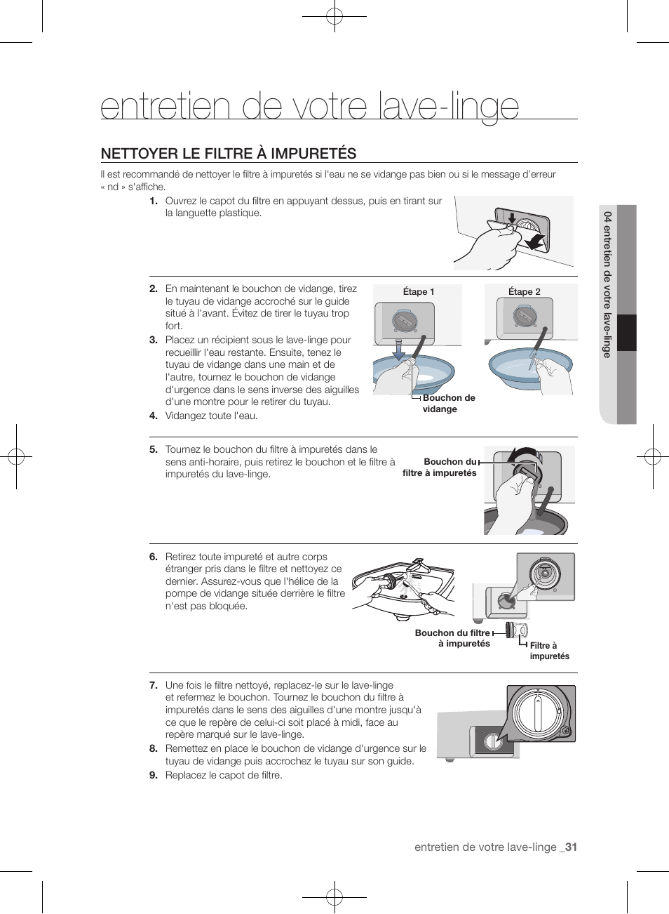 Entretien de votre lave-linge, Nettoyer le filtre à impuretés | Samsung WF405ATPAWR-A2 User Manual | Page 127 / 144