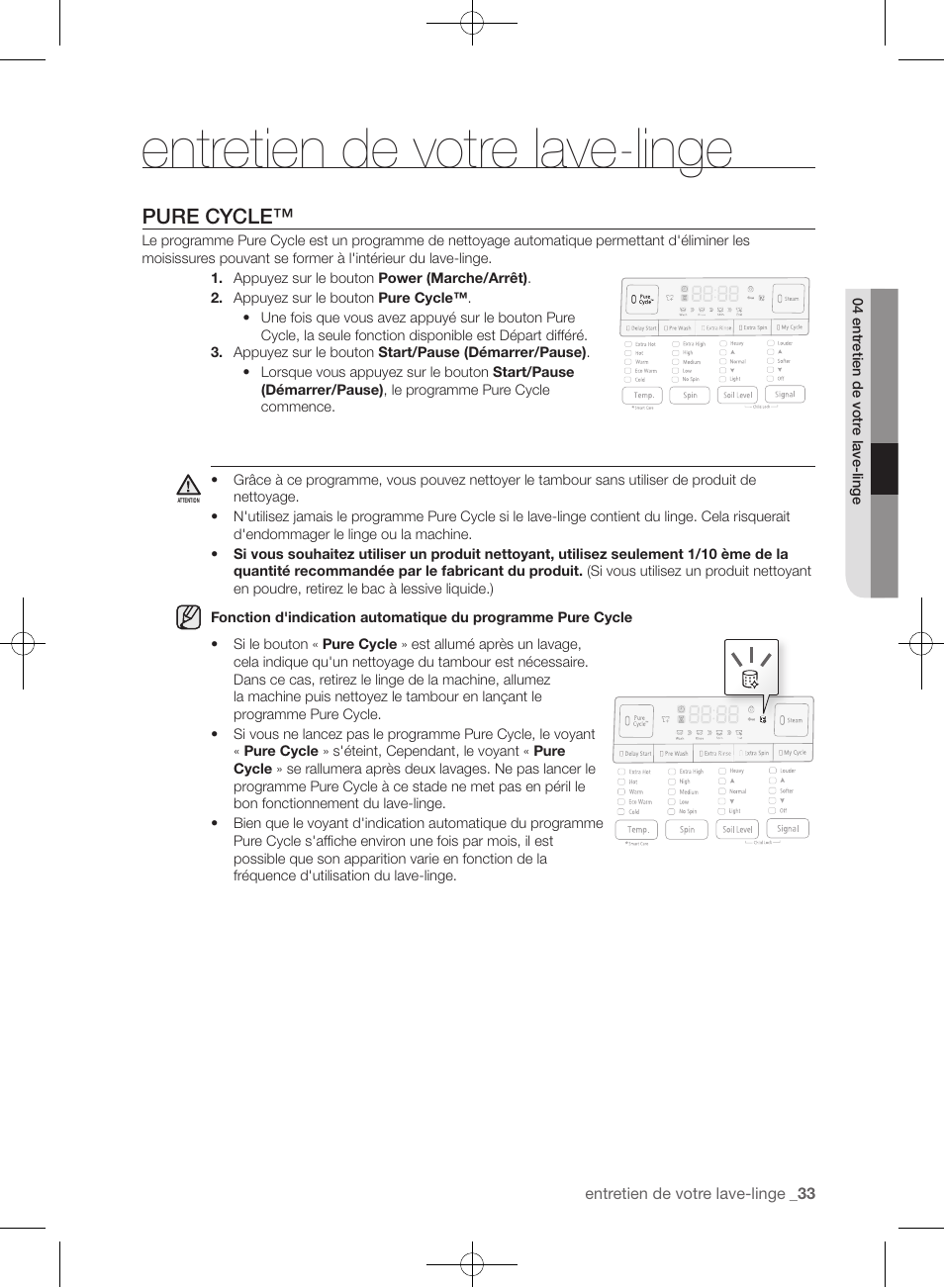 Entretien de votre lave-linge, Pure cycle | Samsung WF405ATPAWR-A2 User Manual | Page 129 / 144
