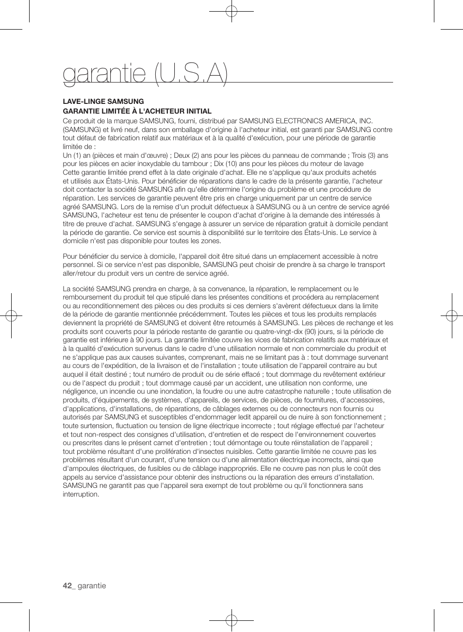 Garantie (u.s.a) | Samsung WF405ATPAWR-A2 User Manual | Page 138 / 144