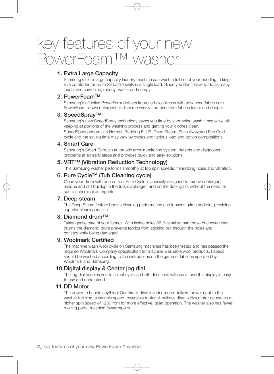 Key features of your new powerfoam™ washer | Samsung WF405ATPAWR-A2 User Manual | Page 2 / 144