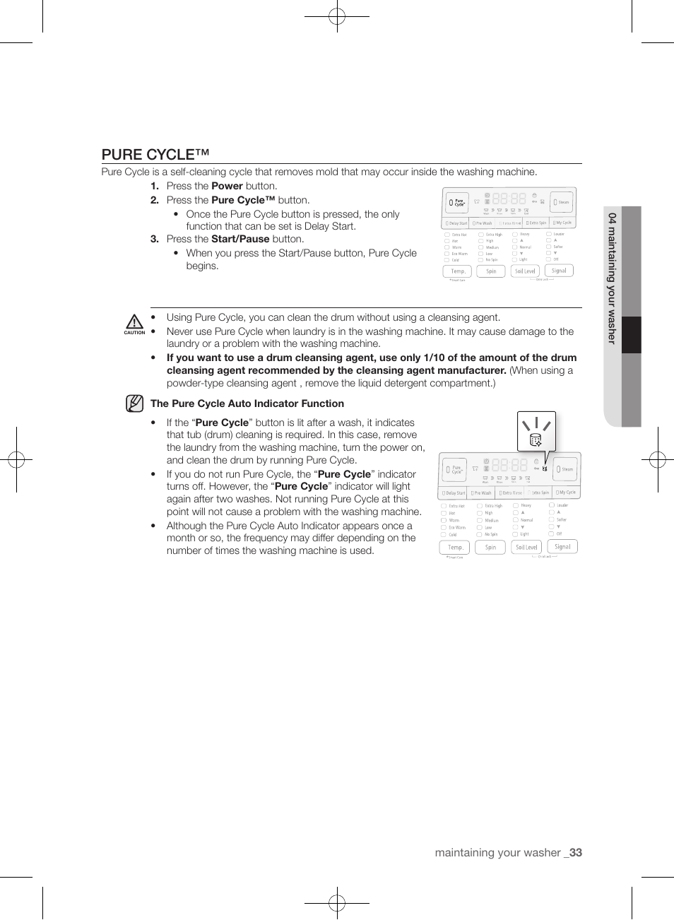 Pure cycle | Samsung WF405ATPAWR-A2 User Manual | Page 33 / 144