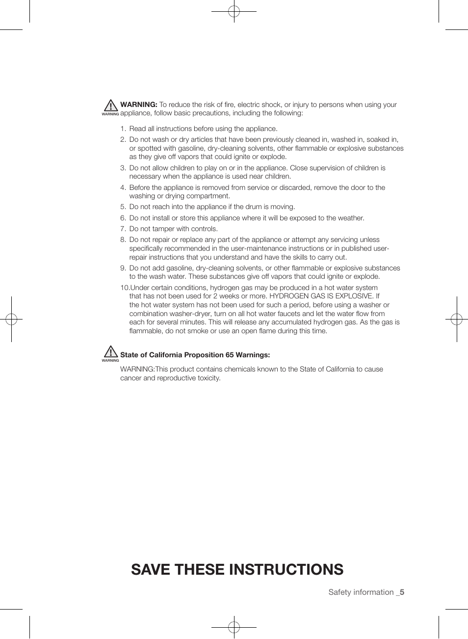 Save these instructions | Samsung WF405ATPAWR-A2 User Manual | Page 5 / 144