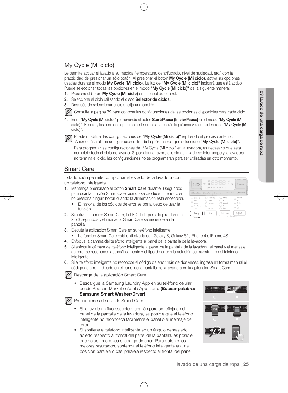 My cycle (mi ciclo), Smart care | Samsung WF405ATPAWR-A2 User Manual | Page 73 / 144
