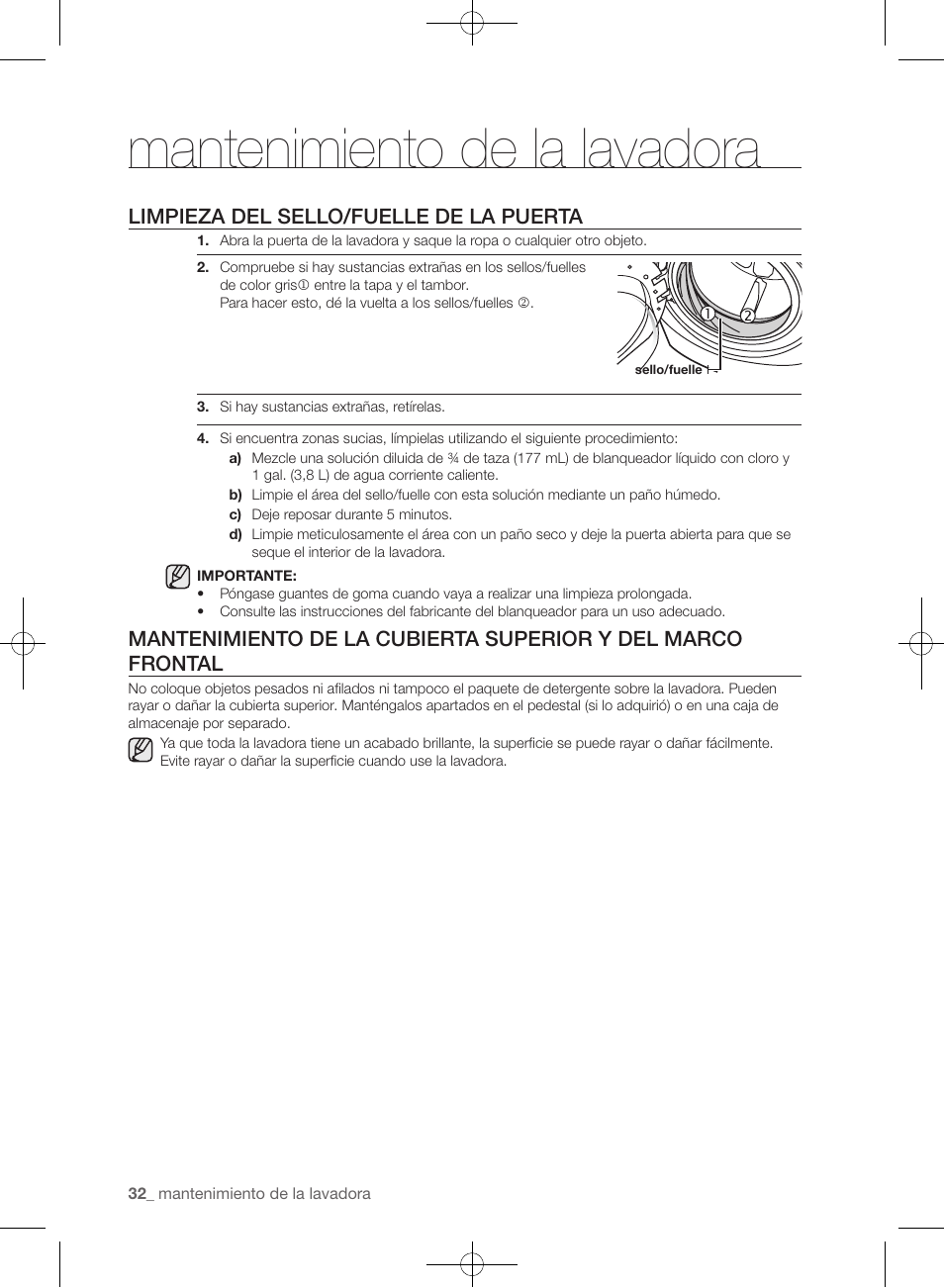 Mantenimiento de la lavadora, Limpieza del sello/fuelle de la puerta | Samsung WF405ATPAWR-A2 User Manual | Page 80 / 144