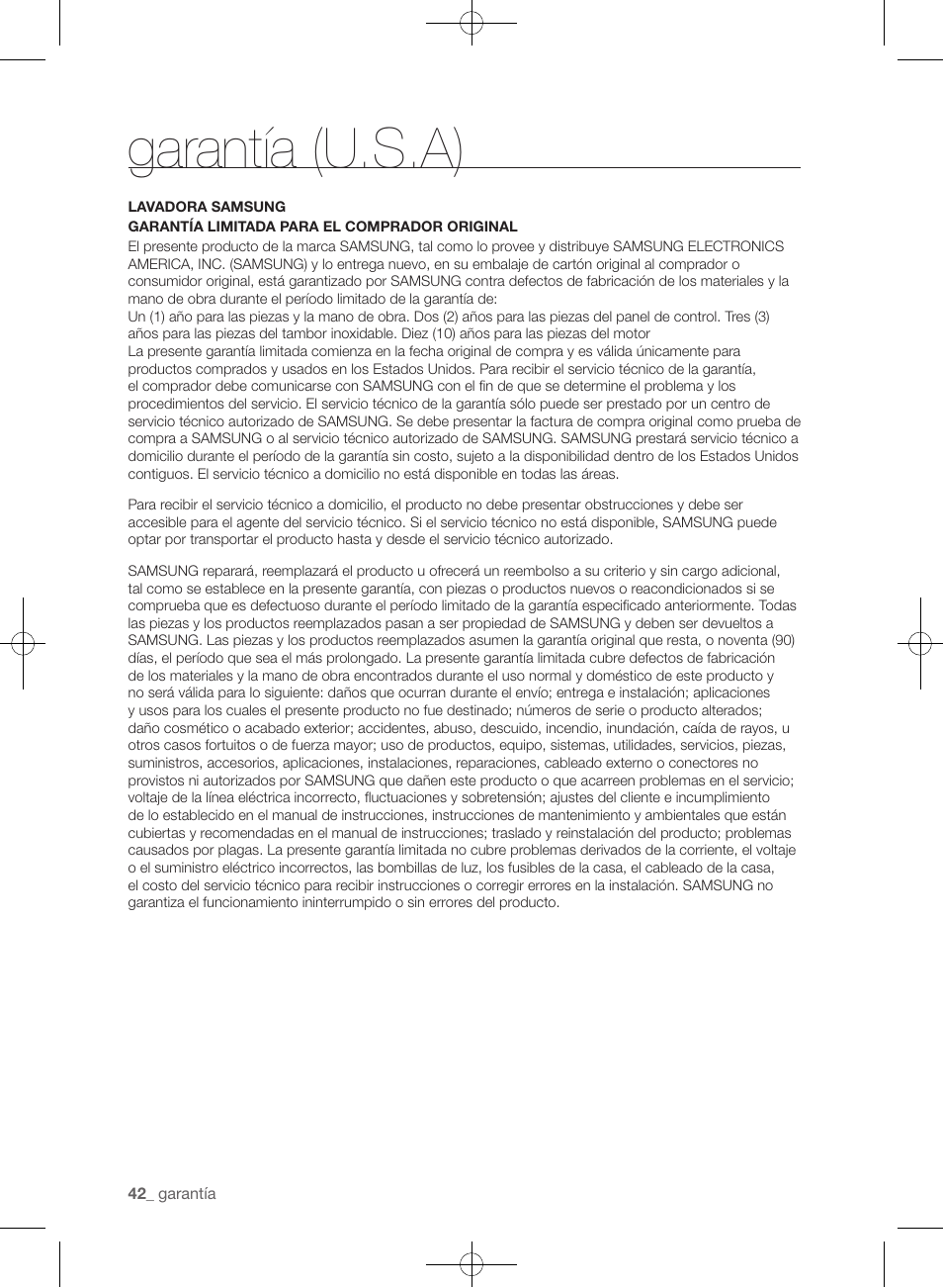 Garantía (u.s.a) | Samsung WF405ATPAWR-A2 User Manual | Page 90 / 144