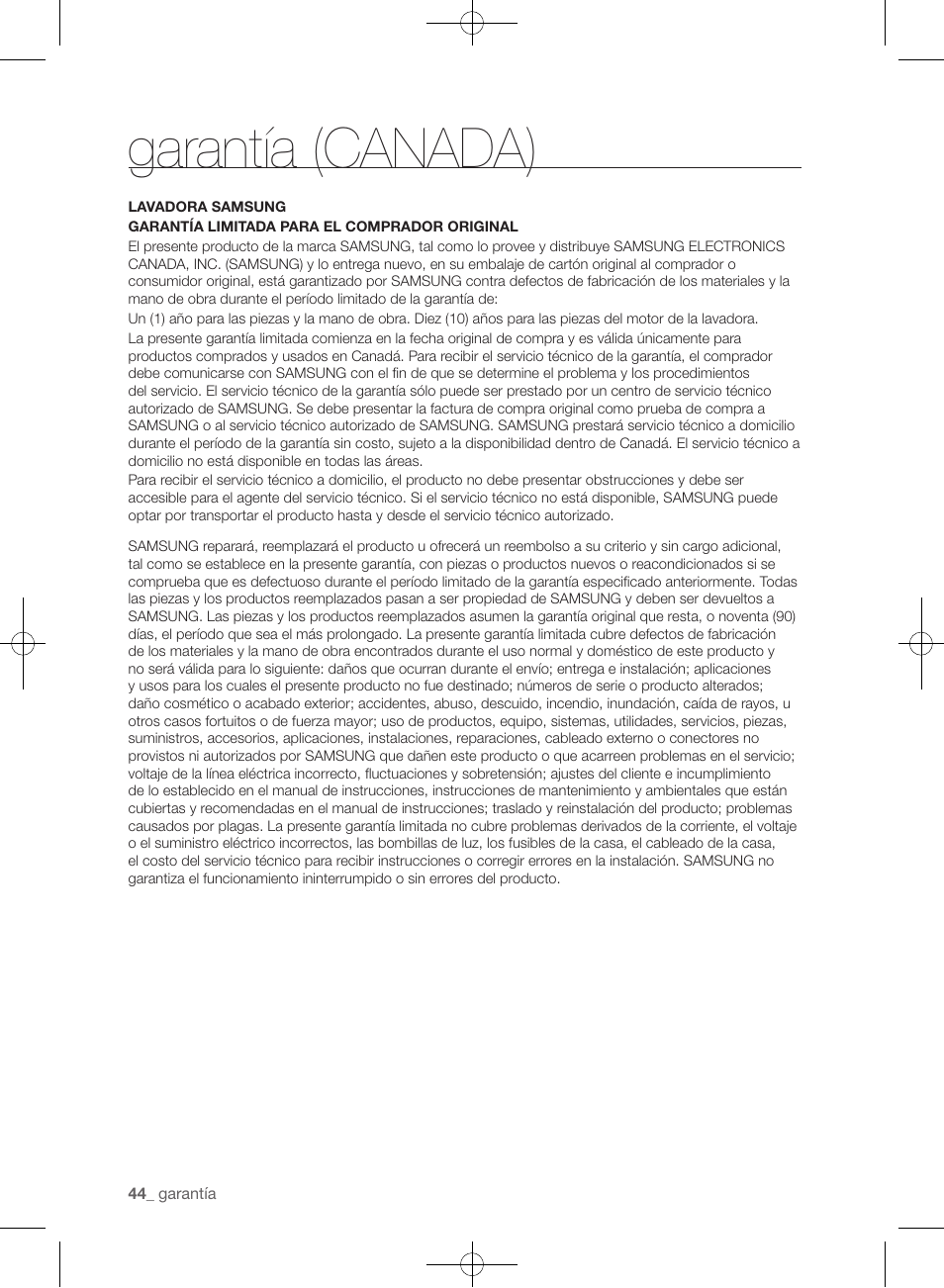Garantía (canada) | Samsung WF405ATPAWR-A2 User Manual | Page 92 / 144