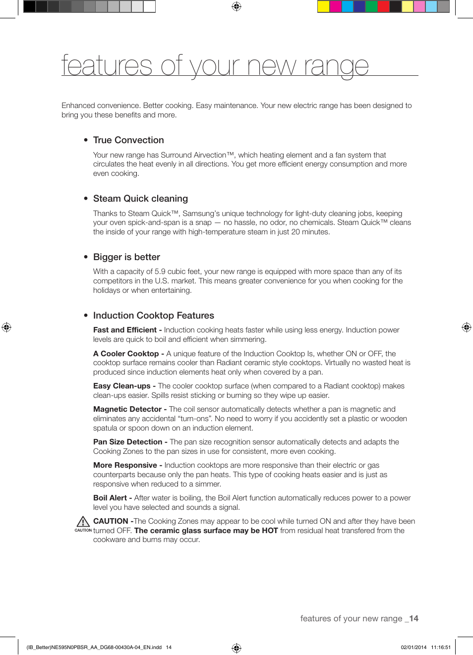 Features of your new range | Samsung NE595N0PBSR-AA User Manual | Page 15 / 68