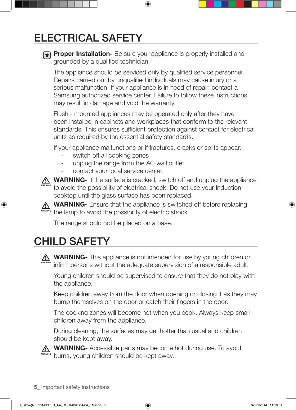 Electrical safety, Child safety | Samsung NE595N0PBSR-AA User Manual | Page 6 / 68