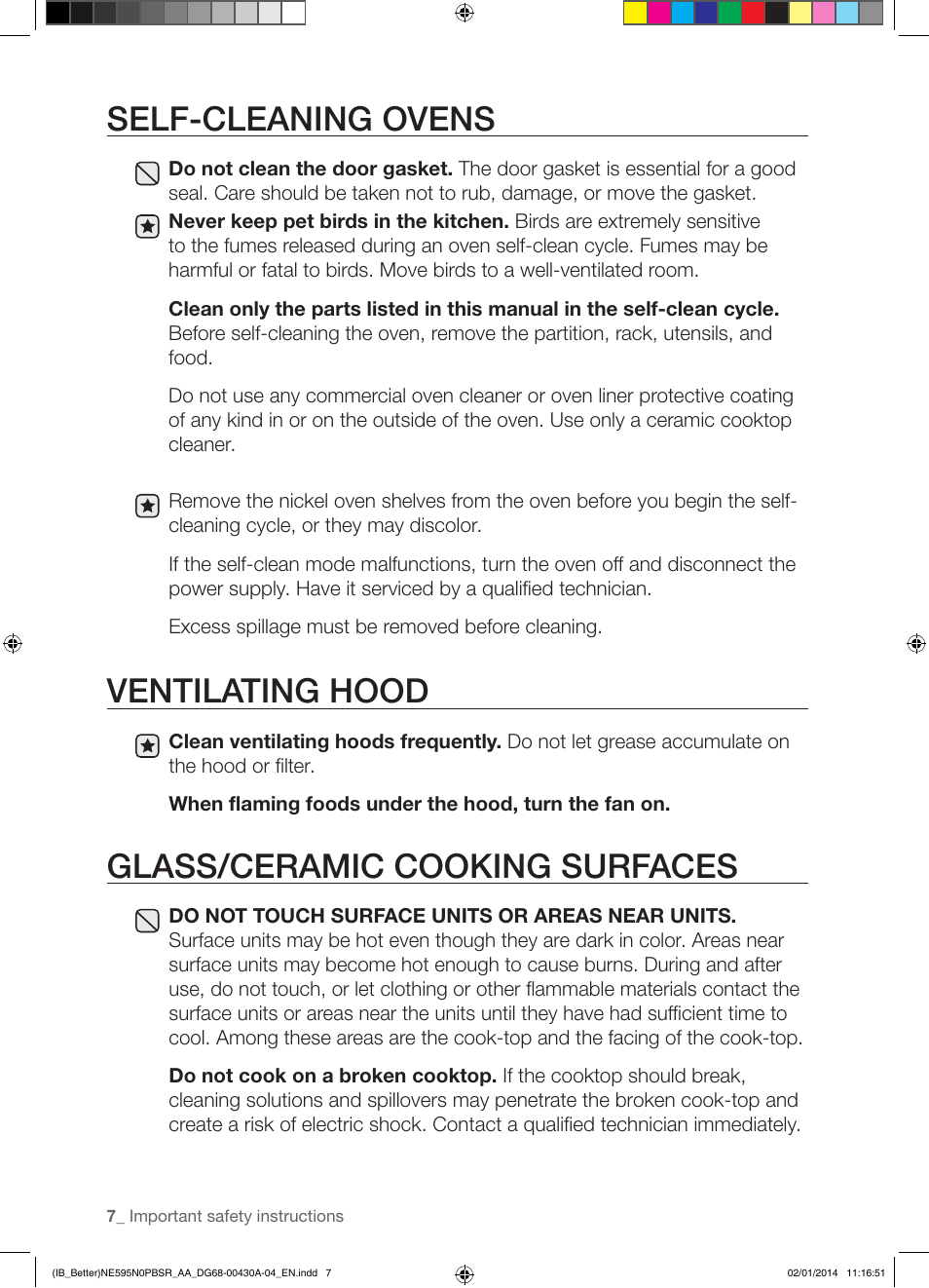 Self-cleaning ovens, Ventilating hood, Glass/ceramic cooking surfaces | Samsung NE595N0PBSR-AA User Manual | Page 8 / 68