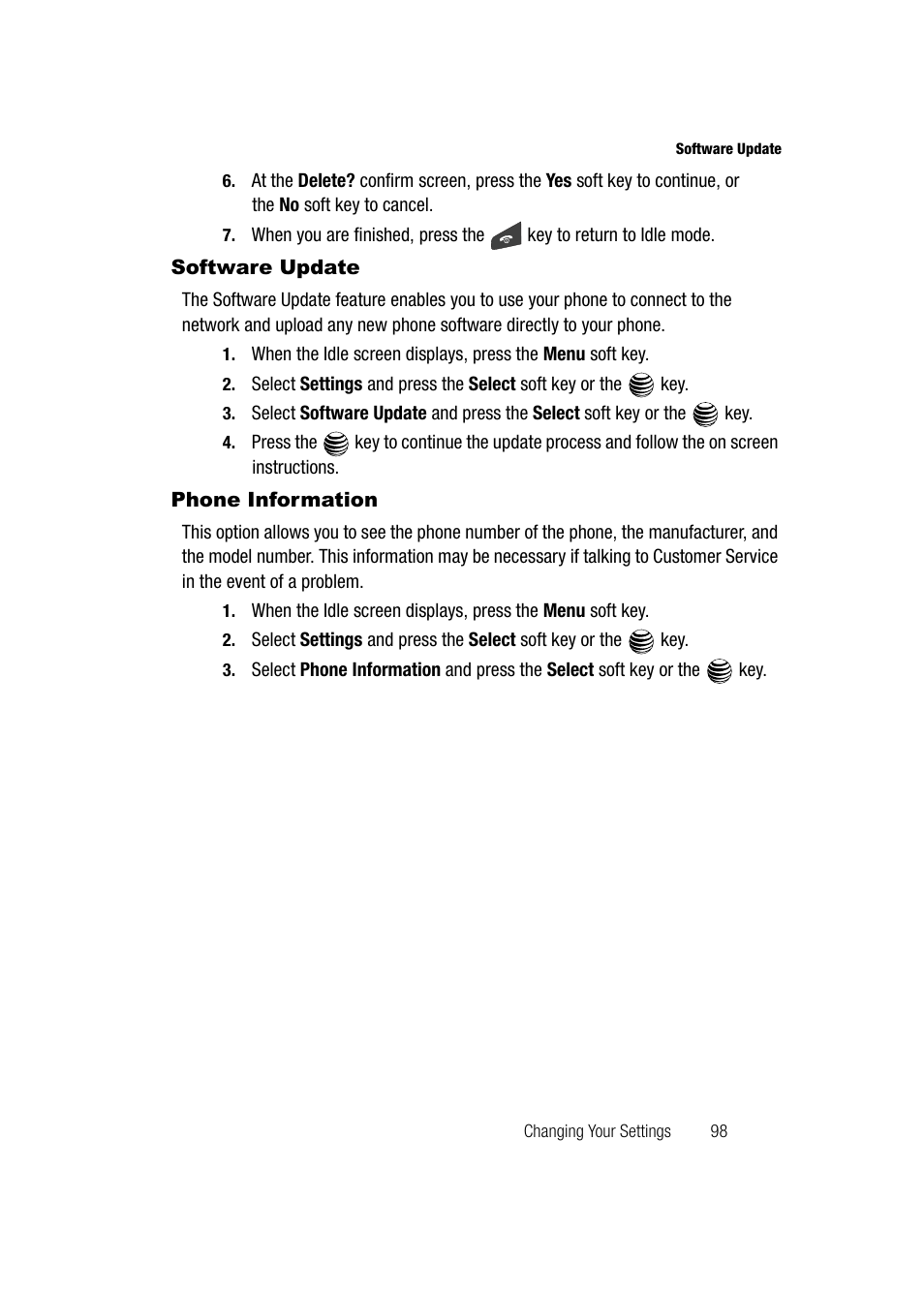 Software update, Phone information, Software update phone information | Samsung SGH-A747BBAATT User Manual | Page 101 / 194