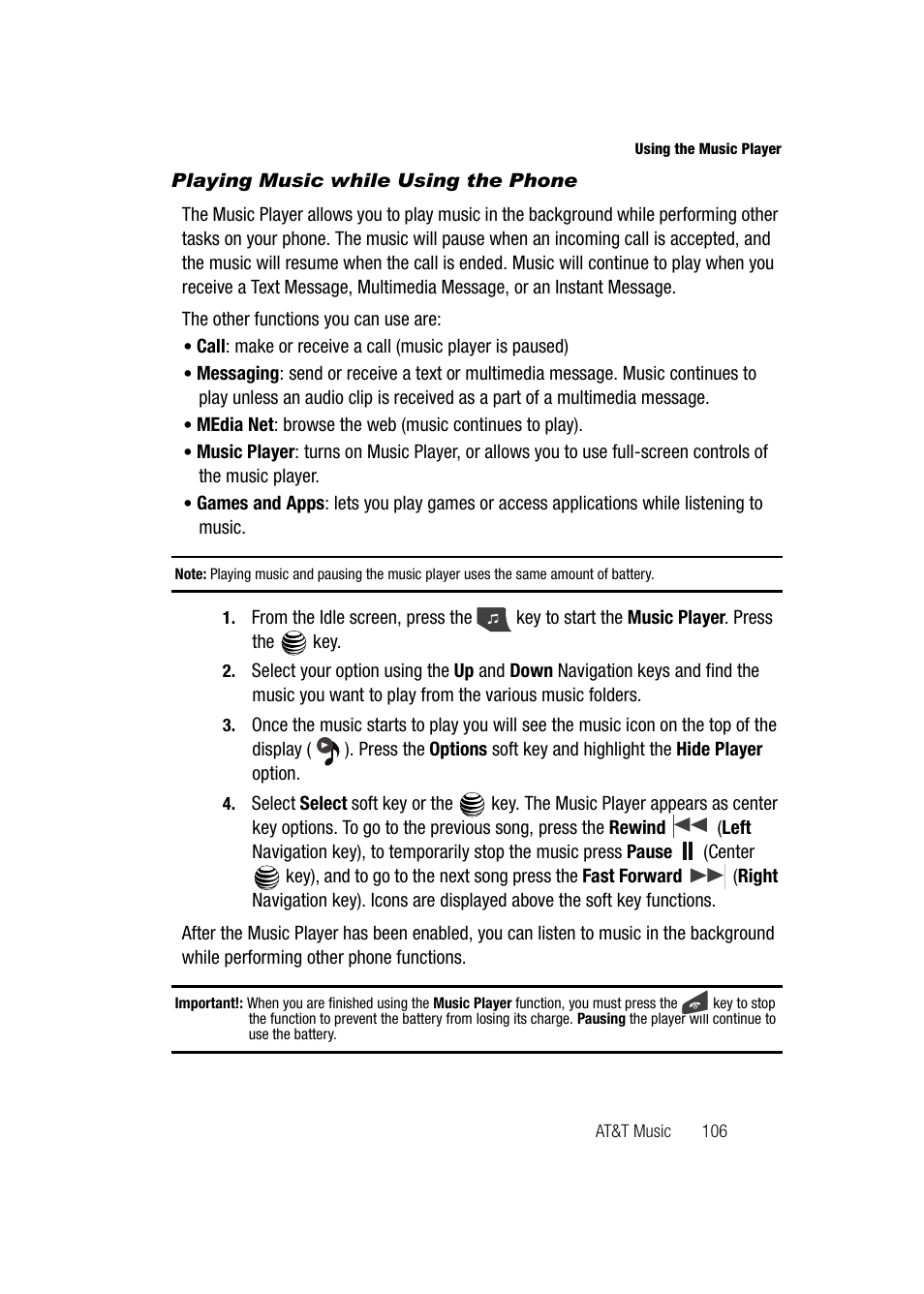 Playing music while using the phone | Samsung SGH-A747BBAATT User Manual | Page 109 / 194