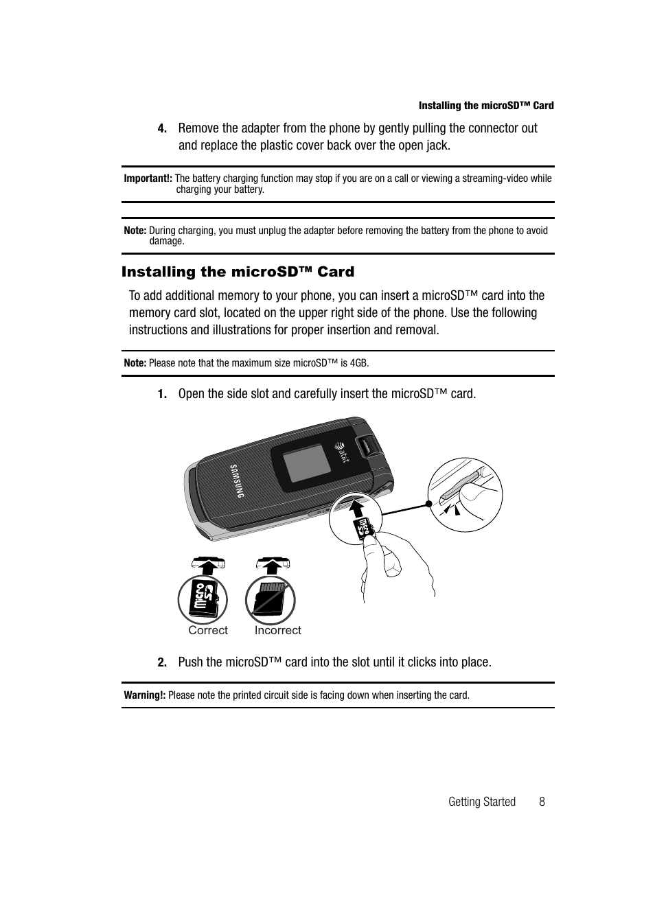 Installing the microsd™ card | Samsung SGH-A747BBAATT User Manual | Page 11 / 194