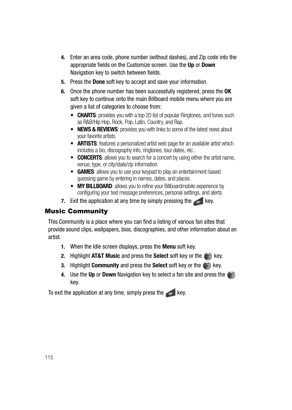 Music community | Samsung SGH-A747BBAATT User Manual | Page 118 / 194