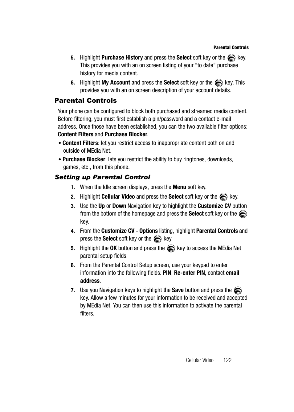 Parental controls, Setting up parental control | Samsung SGH-A747BBAATT User Manual | Page 125 / 194