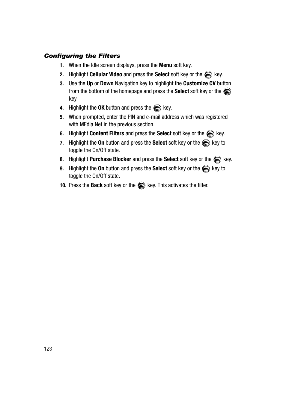 Configuring the filters | Samsung SGH-A747BBAATT User Manual | Page 126 / 194