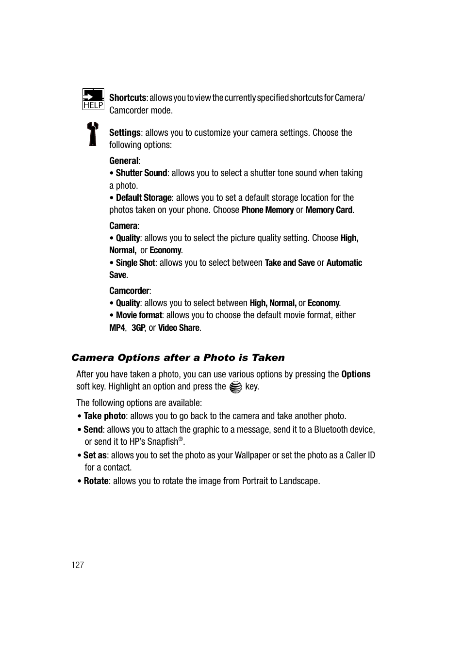 Camera options after a photo is taken | Samsung SGH-A747BBAATT User Manual | Page 130 / 194