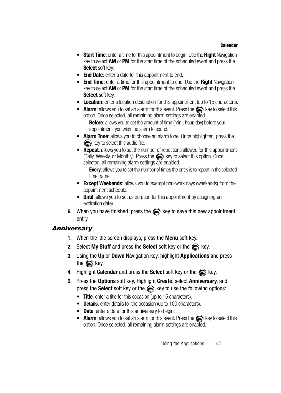 Anniversary | Samsung SGH-A747BBAATT User Manual | Page 143 / 194