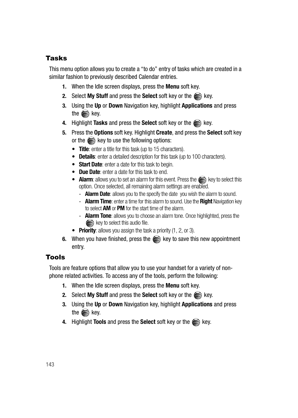 Tasks, Tools, Tasks tools | Samsung SGH-A747BBAATT User Manual | Page 146 / 194