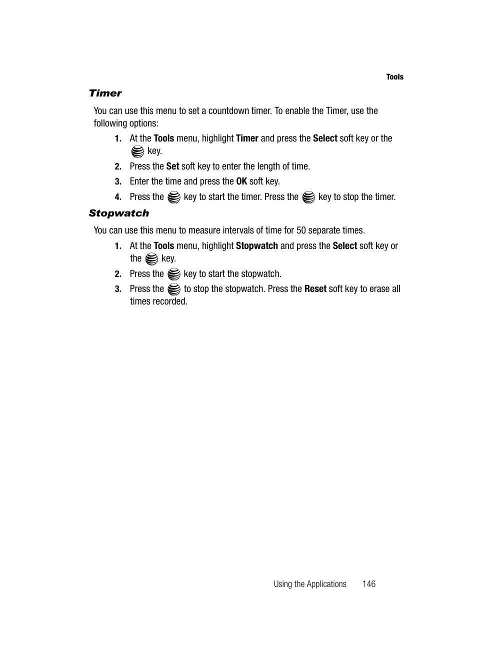 Timer, Stopwatch | Samsung SGH-A747BBAATT User Manual | Page 149 / 194