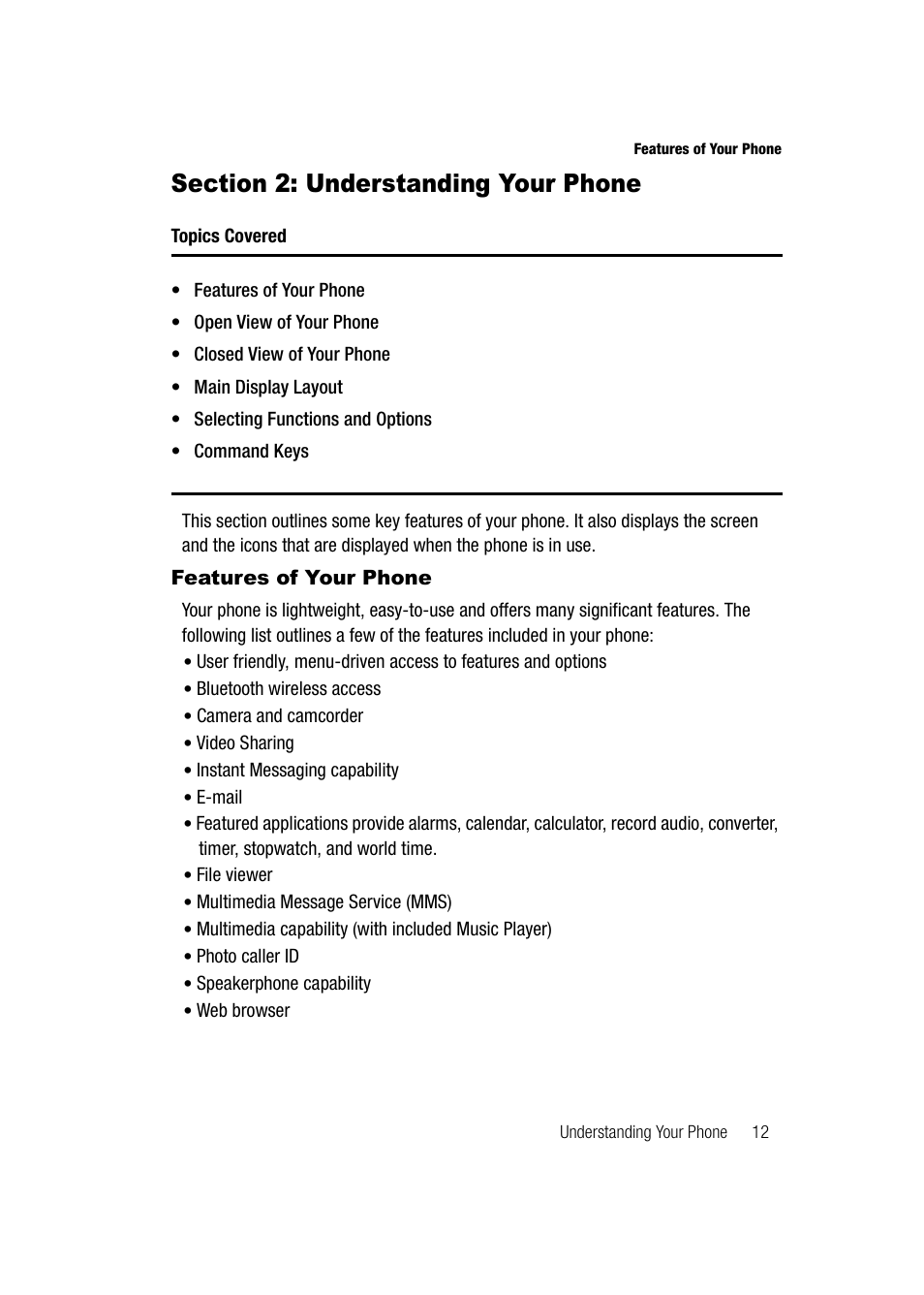 Section 2: understanding your phone, Features of your phone | Samsung SGH-A747BBAATT User Manual | Page 15 / 194