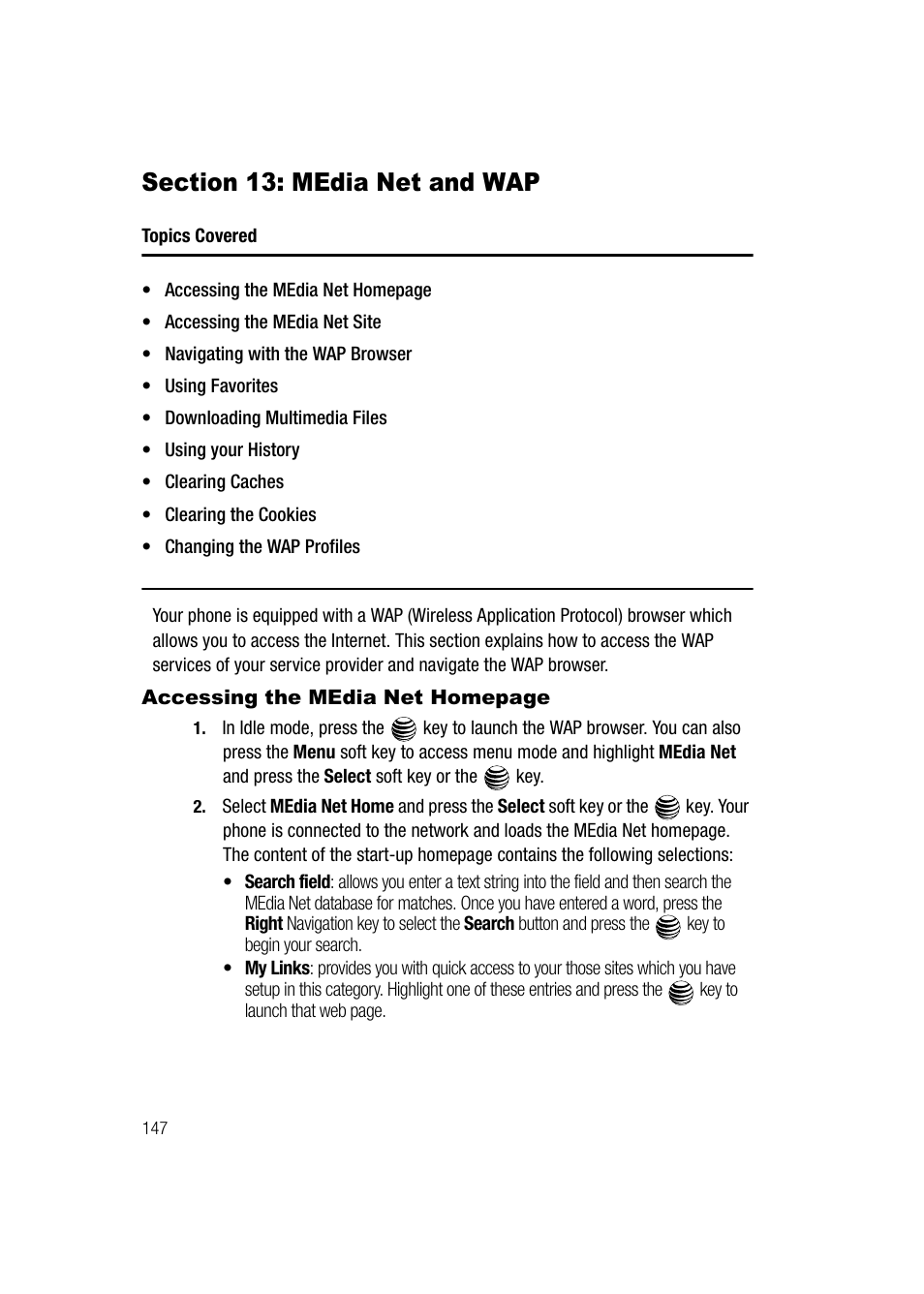 Section 13: media net and wap | Samsung SGH-A747BBAATT User Manual | Page 150 / 194