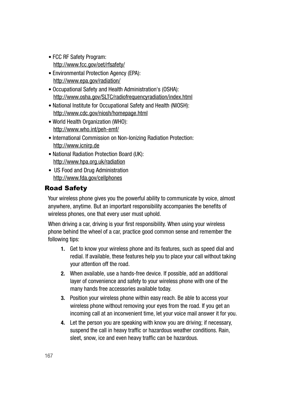 Road safety | Samsung SGH-A747BBAATT User Manual | Page 170 / 194