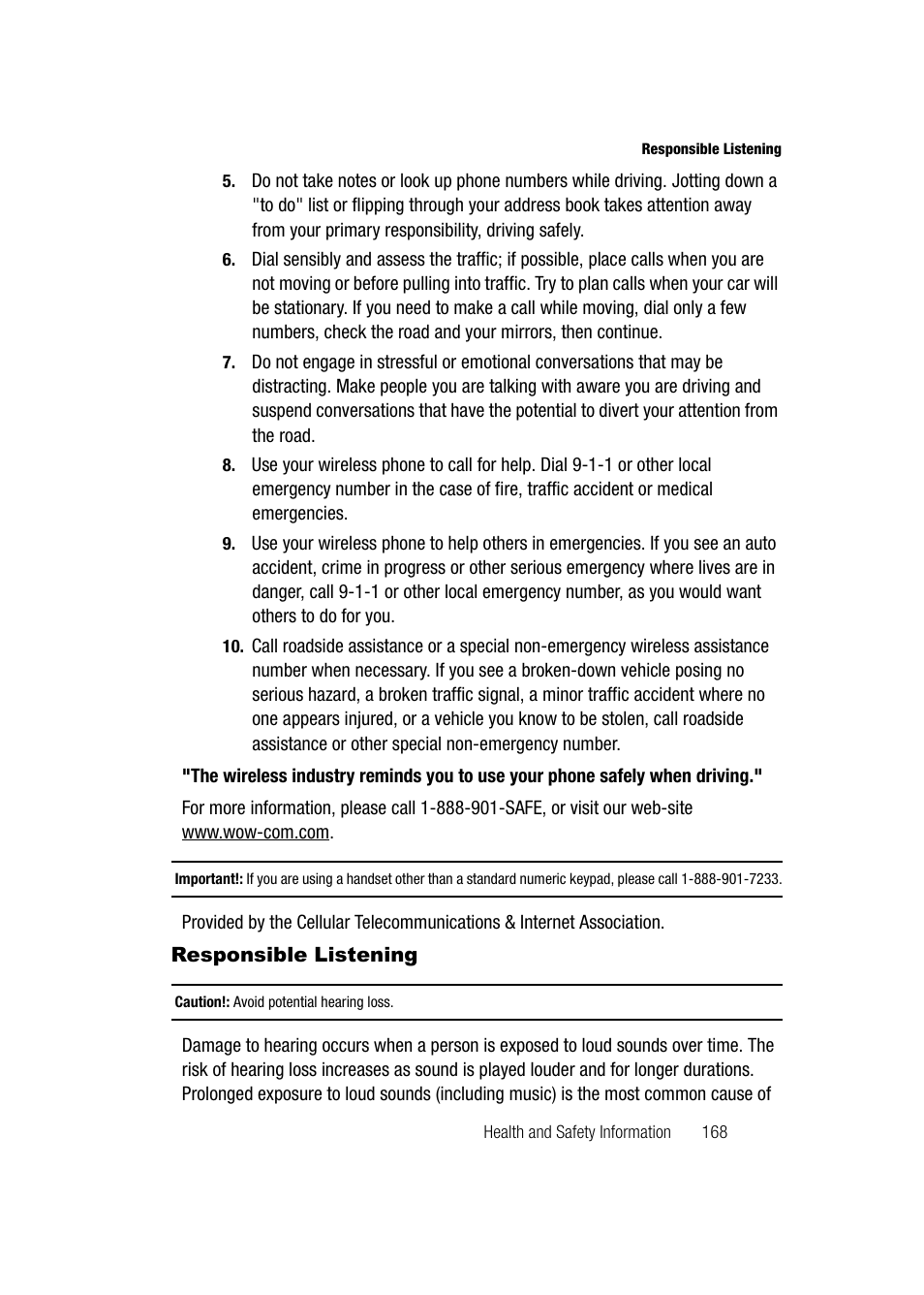 Responsible listening | Samsung SGH-A747BBAATT User Manual | Page 171 / 194