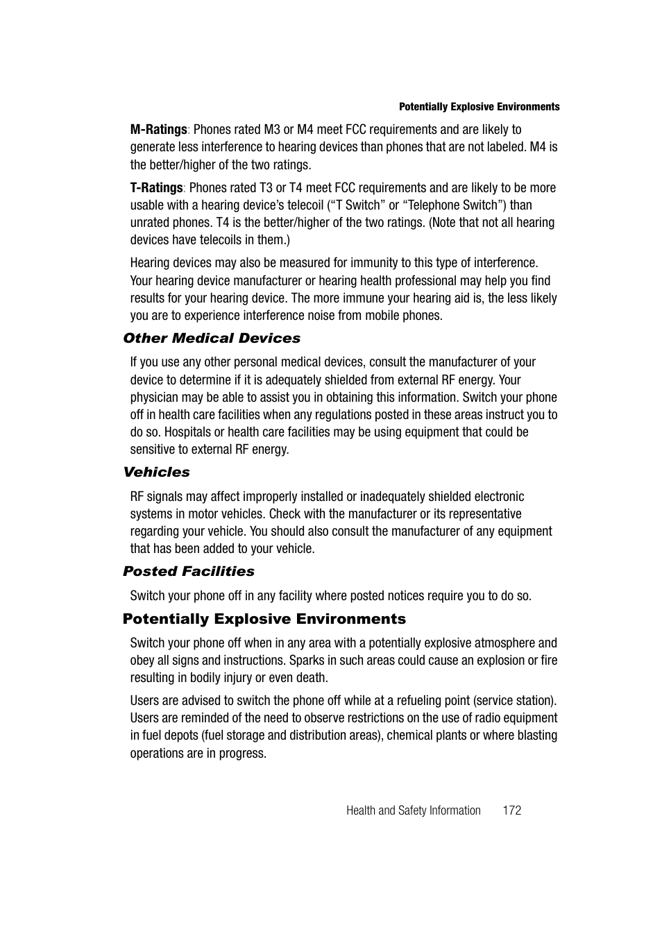 Other medical devices, Vehicles, Posted facilities | Potentially explosive environments | Samsung SGH-A747BBAATT User Manual | Page 175 / 194