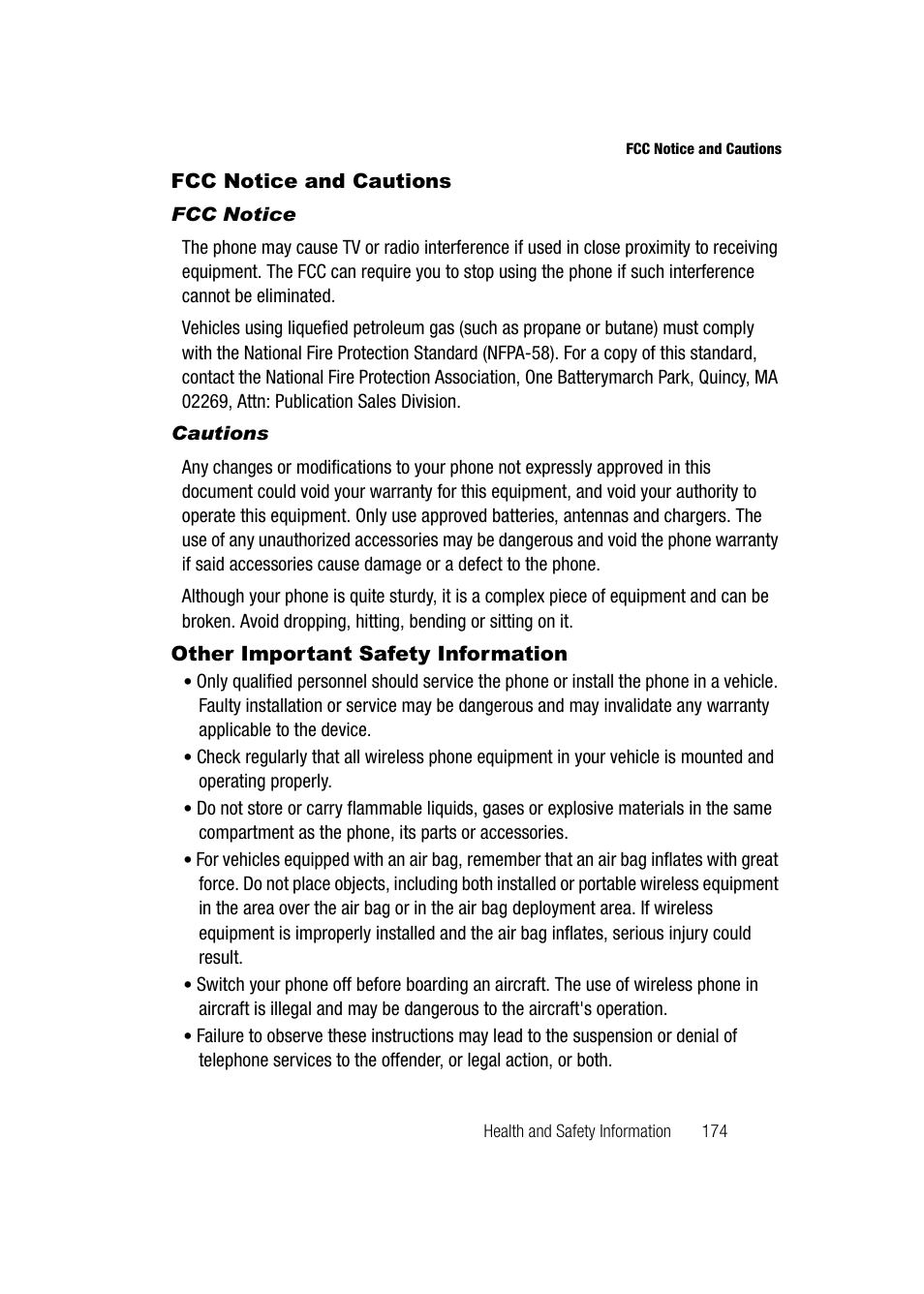 Fcc notice and cautions, Fcc notice, Cautions | Other important safety information | Samsung SGH-A747BBAATT User Manual | Page 177 / 194