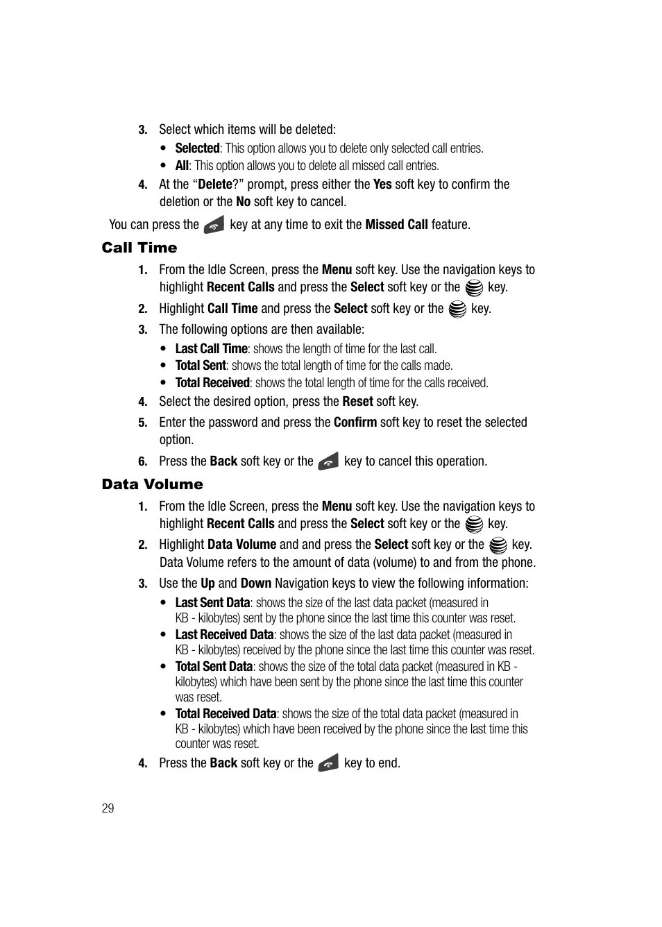 Call time, Data volume, Call time data volume | Samsung SGH-A747BBAATT User Manual | Page 32 / 194