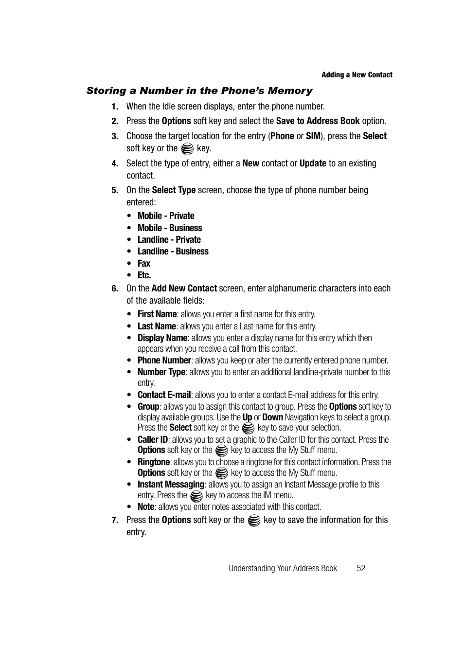 Storing a number in the phone’s memory | Samsung SGH-A747BBAATT User Manual | Page 55 / 194