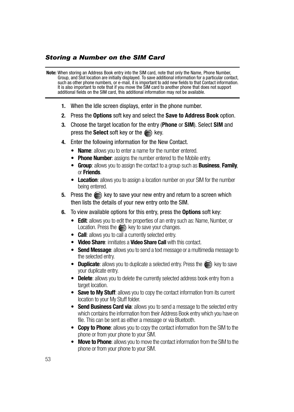 Storing a number on the sim card | Samsung SGH-A747BBAATT User Manual | Page 56 / 194