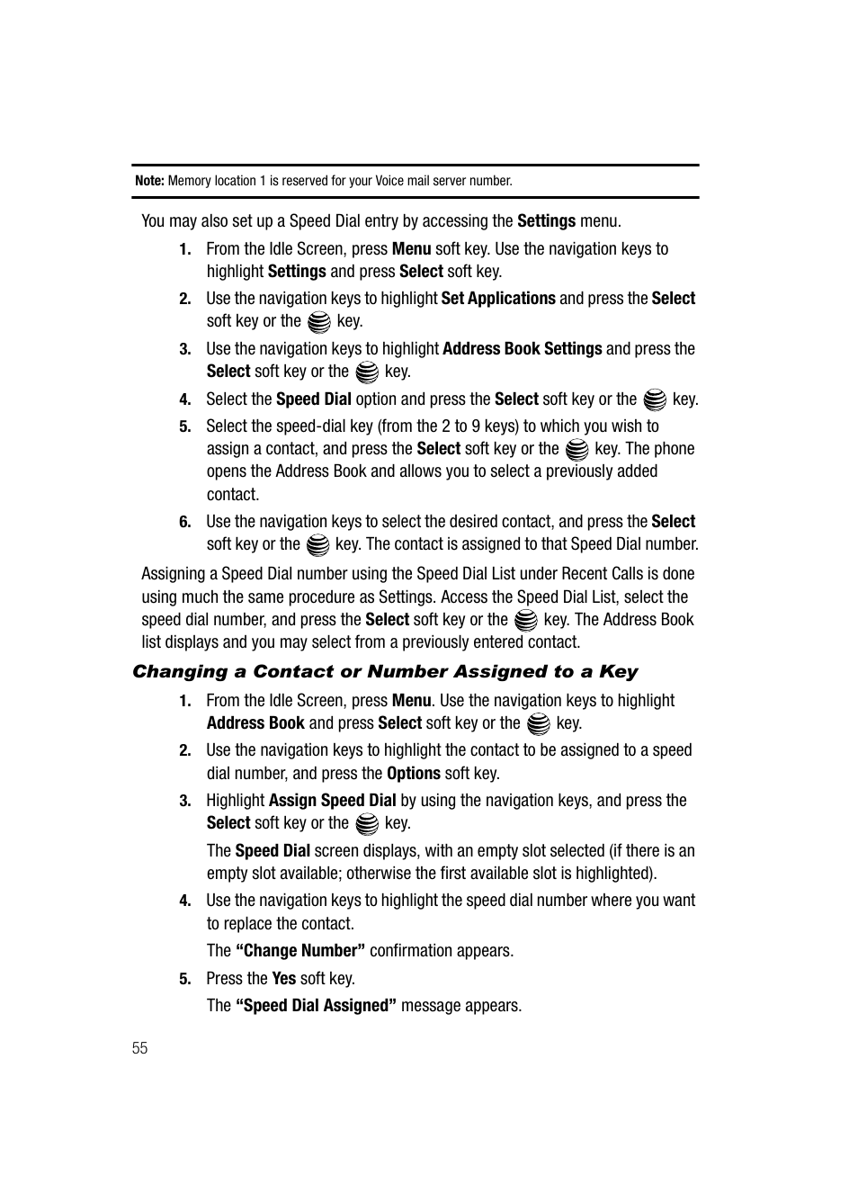 Changing a contact or number assigned to a key | Samsung SGH-A747BBAATT User Manual | Page 58 / 194