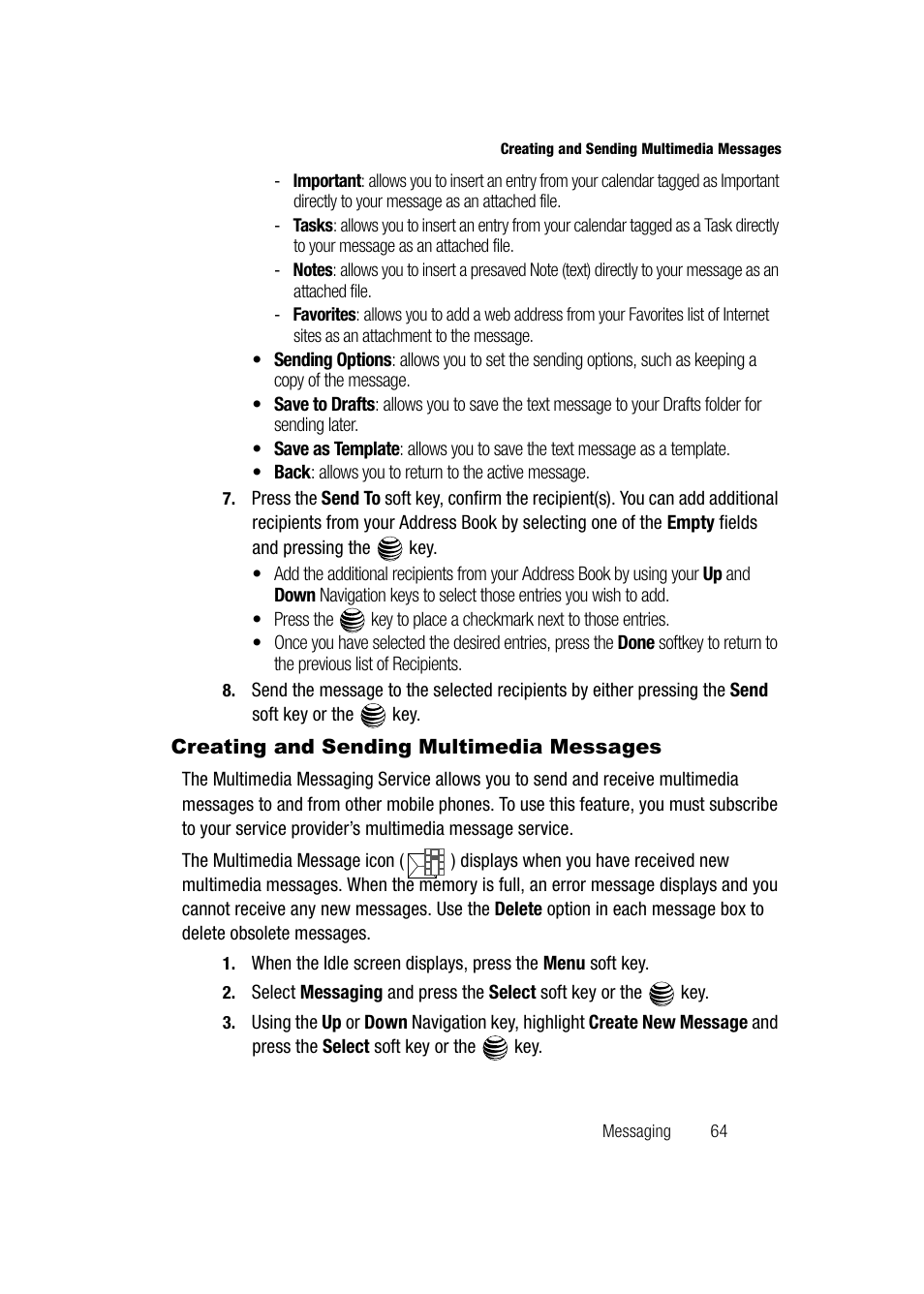 Creating and sending multimedia messages | Samsung SGH-A747BBAATT User Manual | Page 67 / 194