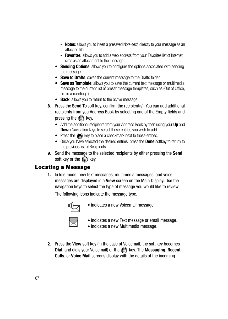 Locating a message | Samsung SGH-A747BBAATT User Manual | Page 70 / 194