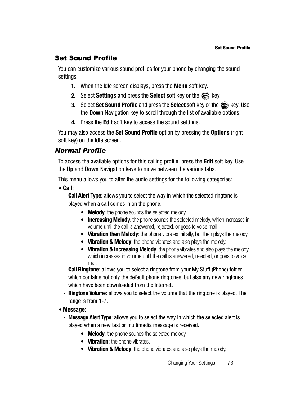 Set sound profile, Normal profile | Samsung SGH-A747BBAATT User Manual | Page 81 / 194