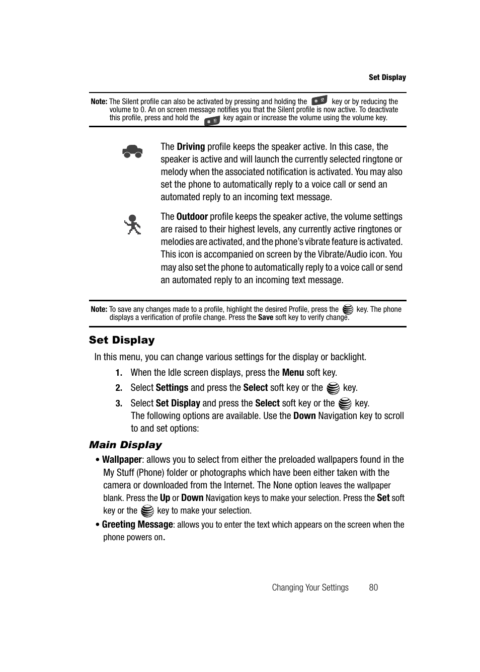 Set display, Main display | Samsung SGH-A747BBAATT User Manual | Page 83 / 194