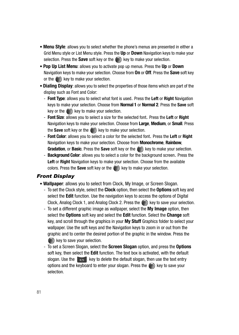 Front display | Samsung SGH-A747BBAATT User Manual | Page 84 / 194